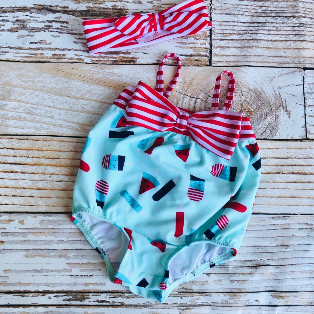 Cat & Jack Baby Swimsuit & Headwrap - 3-6M